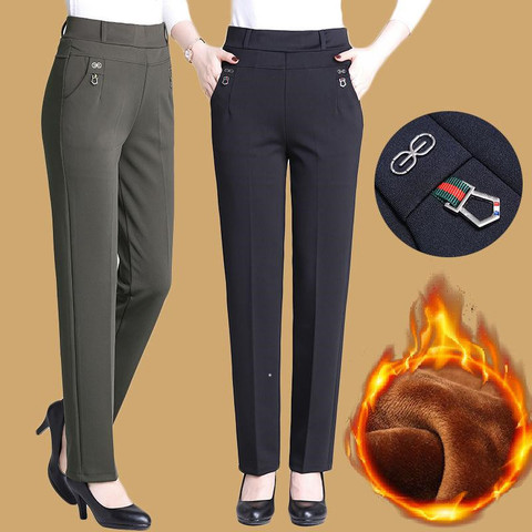 Nouveau Atumn hiver femmes pantalon grande taille 5XL ajouter Velet maman pantalon élastique taille haute décontractée femmes pantalon ample droite P163 ► Photo 1/6