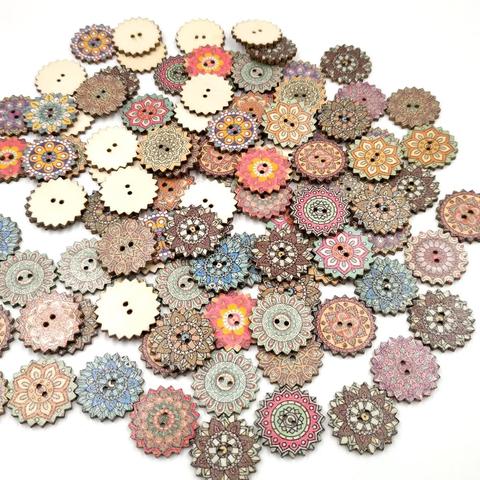 100 pièces rétro peint engrenage bois boutons pour travail manuel couture Scrapbook vêtements décoration artisanat accessoires carte-cadeau 15-25MM ► Photo 1/6