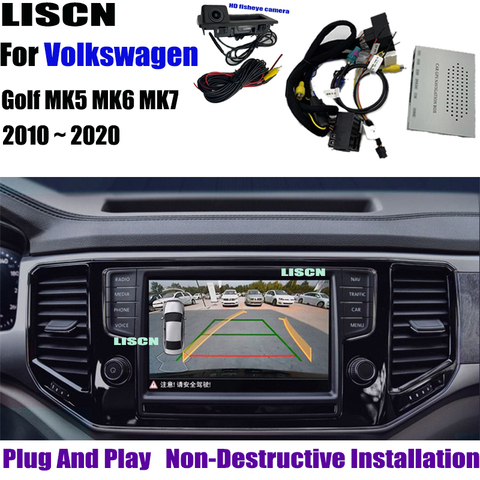 Caméra arrière pour VW Volkswagen Golf MK5 MK6 MK7 2010 ~ 2022, avec système de sauvegarde et de recul, adaptateur d'interface, décodeur d'écran d'origine ► Photo 1/6