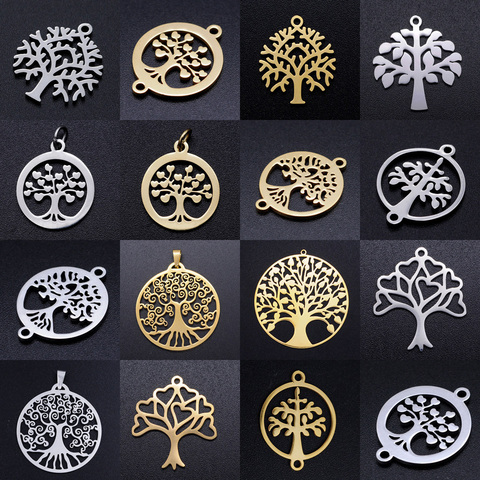 Breloque pendentif pendentif arbre de vie en acier inoxydable, bijoux arbre généalogique, vente en gros, 5 pièces/lot ► Photo 1/6