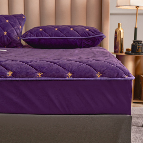 Broderie housse de matelas épaissir doux velours matelassé housse de protection de matelas personnalisé drap housse non inclus taie d'oreiller ► Photo 1/6