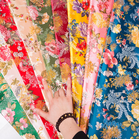 Tissus Imitation soie motif fleurs, damask, brocart, jacquard, matériel de couture pour kimono cheongsam, bricolage de tissu pour robe ► Photo 1/6