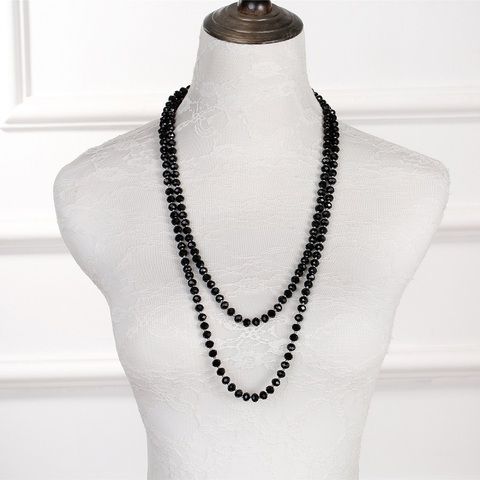 Collier long classique en verre, 60 pouces, noué, simple brin, à facettes, noir et rouge, perles de cristal ► Photo 1/6