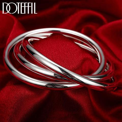 Doteffle-bracelets en argent Sterling 925, trois lignes pour femmes, lisse, de haute qualité, solide, bijoux à la mode ► Photo 1/6