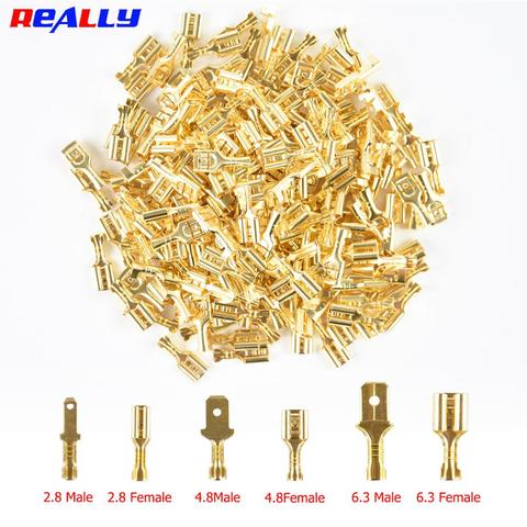 100 Pcs/Lot 2.8/4.8/6.3mm femelle et mâle sertissage Terminal connecteur or laiton/argent voiture haut-parleur électrique fil connecteurs ensemble ► Photo 1/6