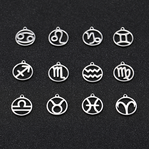 Teamer 12 pièces zodiaque amulettes flottantes acier inoxydable Gemini bélier balance Taurus douze Constellation pendentif pour la fabrication de bijoux ► Photo 1/6