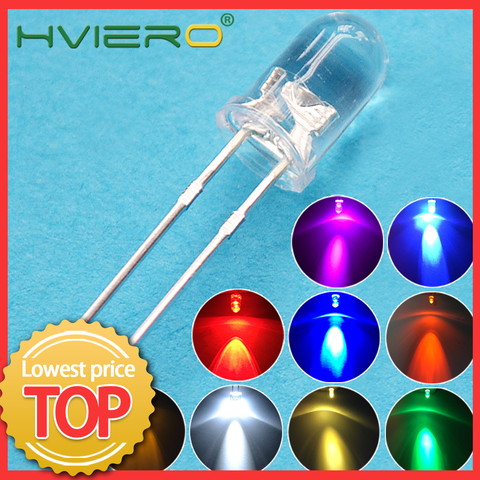 Ampoule à Diodes émettrices Super lumineuses F5 5mm, blanc, rouge, vert, bleu, jaune, rose, eau claire Diode Led-6000 k ► Photo 1/6