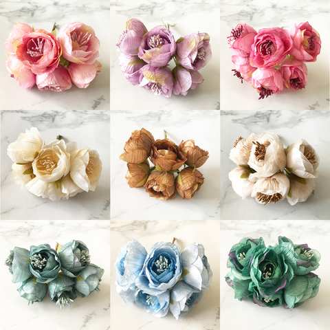 Bouquet de roses en soie, 6 pièces, petits bourgeons de thé, fleurs artificielles pour la maison, accessoires de décoration de mariage, bricolage, cadeaux de noël, guirlandes ► Photo 1/6