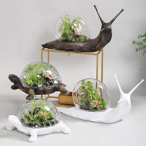 Créatif séché fleur plante en escargot verre coquille Statue décor à la maison blanc escargot tortue artisanat chambre objets bureau résine Figurines ► Photo 1/6