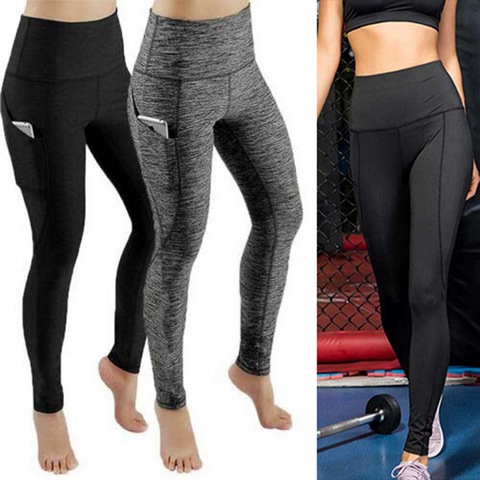 Spandex taille haute Legging poches Fitness bas course pantalons de survêtement pour les femmes à séchage rapide Sport pantalon entraînement Yoga pantalon ► Photo 1/6