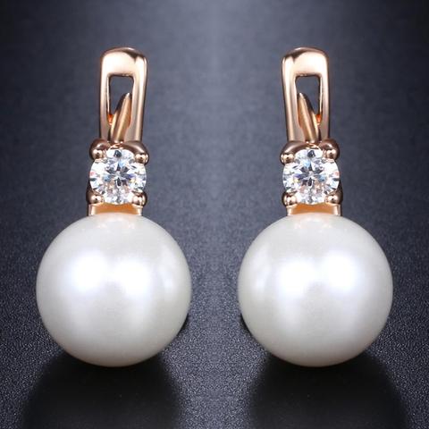 Davieslee – boucles d'oreilles en perles blanches pour femmes, bijoux en or Rose rempli de zircone cubique, CZ, à la mode, 585, DGE128 ► Photo 1/6