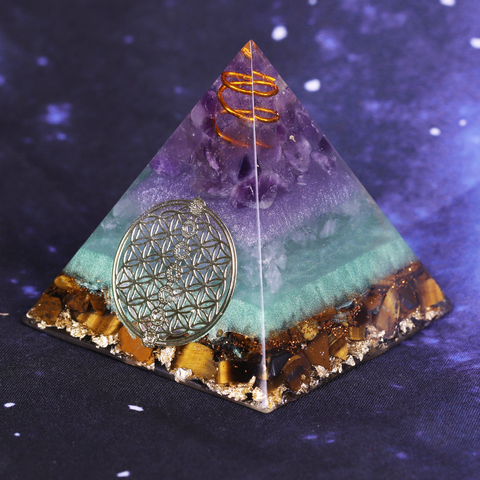 Pyramide Orgonite de Reiki, cercle d'énergie en améthyste, cristal de guérison, Chakras en pierre naturelle, décoration de maison Fengshui ► Photo 1/6