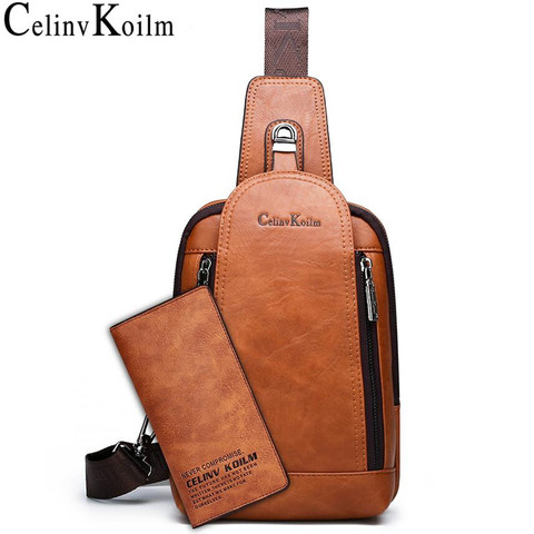 Celinv Koilm hommes sac à bandoulière grande taille sac de poitrine quotidien de haute qualité grande capacité en cuir fendu Daypacks sac à bandoulière pour iPad ► Photo 1/6