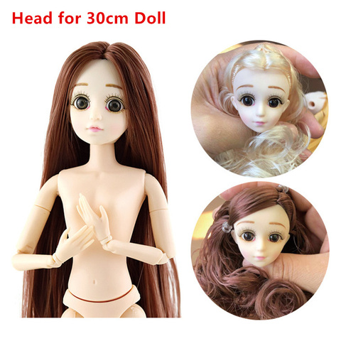 30cm poupée accessoires tête pour 1/6 BJD poupées rotule tête de poupée avec 3D yeux violet/gris cheveux bleu yeux poupées jouet pour les filles ► Photo 1/5