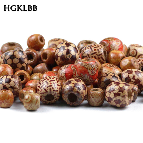 HGKLBB-perles en bois peintes, 100 pièces, 9*10/16*17mm, rondes, gros trous, perles espacées pour la fabrication de bijoux, accessoire, bricolage, Bracelet à breloques ► Photo 1/6