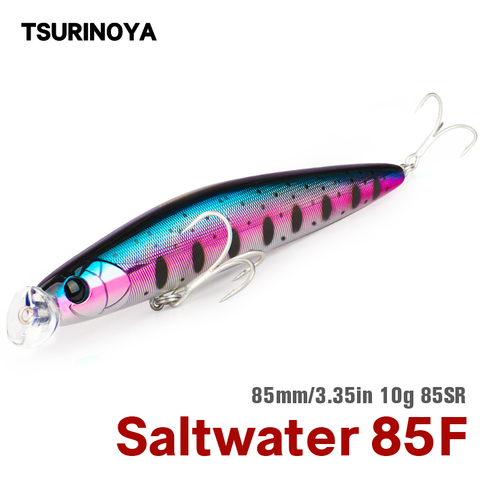 TSURINOYA – leurre méné flottant DW80 85SR, appât artificiel de type poisson nageur idéal pour la pêche en eau salée, à faible portée, Jerkbait, Wobbler, pour le bar, 80mm, 10g ► Photo 1/6