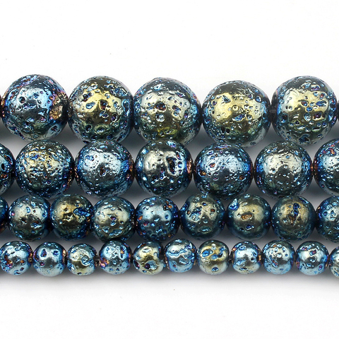 Perles rondes en pierre hématite de lave bleu foncé pour la fabrication de bijoux, accessoires de mode, fil de 15 pouces, 4/6/8/10MM ► Photo 1/5