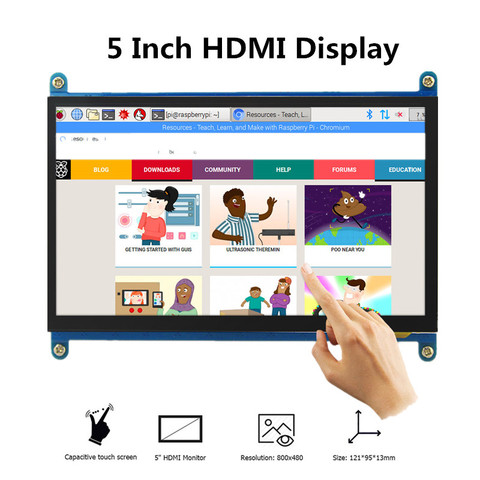 Le plus chaud vente 5 pouces écran LCD Portable moniteur HD 800x480 capacitif écran tactile framboise Pi 4 écrans écran tactile ► Photo 1/6
