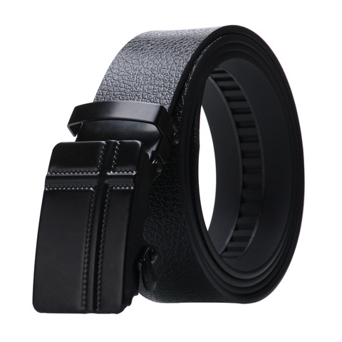 Ceinture pour hommes, cuir artificiel, ceinture à boucle automatique, en alliage, Durable, texture d'écorce, tendance Business jeans décontractés ► Photo 1/6