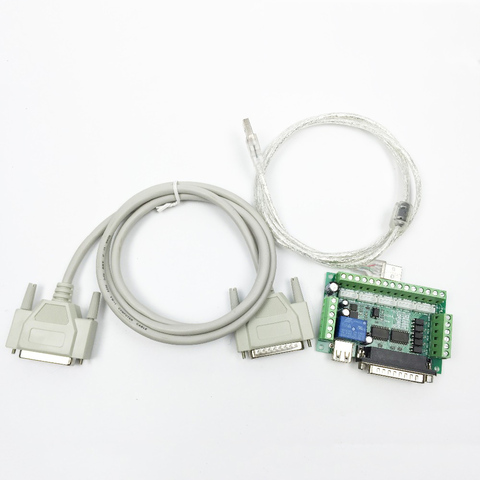 Carte de dérivation d'adaptateur d'interface CNC 5 axes améliorée pour pilote de moteur pas à pas Mach3 + câble USB + câble parallèle DB25 ► Photo 1/6