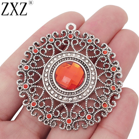 ZXZ 2 pièces tibétain argent grande fleur en filigrane et cristal strass breloques rondes pendentifs pour collier bijoux faisant des résultats ► Photo 1/3