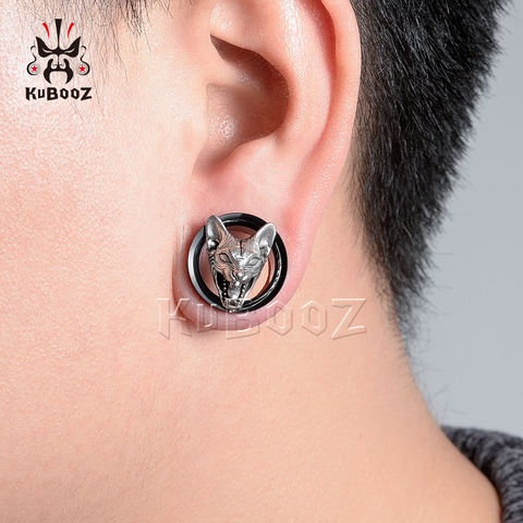 KUBOOZ – bouchons de Piercing d'oreilles en acier inoxydable, tête de chat croisée, écarteurs, bijoux pour le corps, extensibles ► Photo 1/6