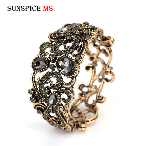 Sunspicems 2022 gris cristal turc Bracelet manchette Bracelet pour femmes rétro or couleur arabe ethnique mariage bijoux Banquet cadeau ► Photo 1/6