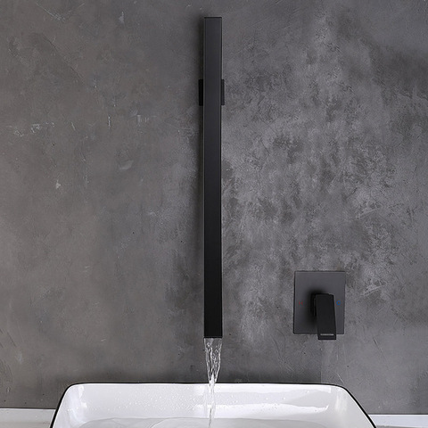 Robinet de salle de bains en laiton noir mat/Chrome, robinet de lavabo, cascade murale, robinet de lavabo ► Photo 1/5