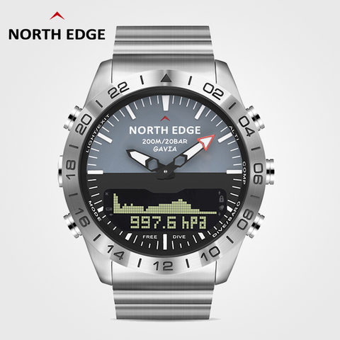 North Edge-montre numérique de plongée pour hommes, étanche, montre pour armée, luxe, tout acier, altimètre, baromètre, boussole, 200M ► Photo 1/6