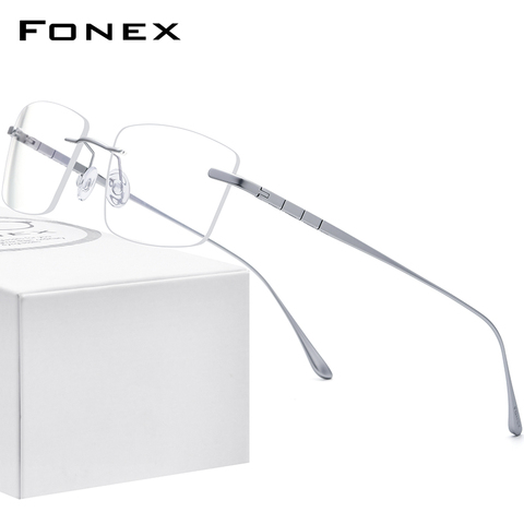 FONEX pur titane lunettes cadre hommes sans monture Prescription lunettes carrées 2022 femmes sans cadre myopie optique-lunetterie 8555 ► Photo 1/6