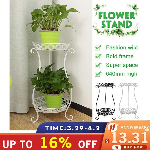 2 niveaux européen en fer forgé en métal Pot de fleur support Pot plateau sol plante support pour balcon intérieur jardin Pot de fleur étagère ► Photo 1/6