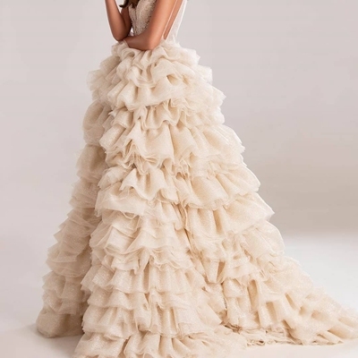 Jupe trapèze longue en Tulle à plusieurs niveaux pour la mariée, tenue de fête, de haute qualité ► Photo 1/5