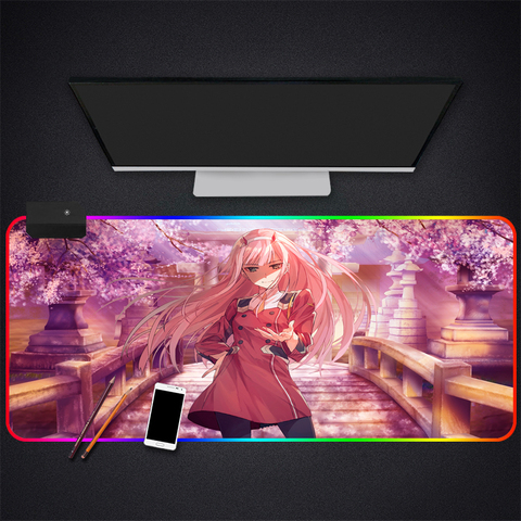 Anime chérie dans le Franxx RGB tapis de souris de jeu Gamer ordinateur tapis de souris rétro-éclairé Mause grand bureau clavier LED tapis de souris ► Photo 1/6