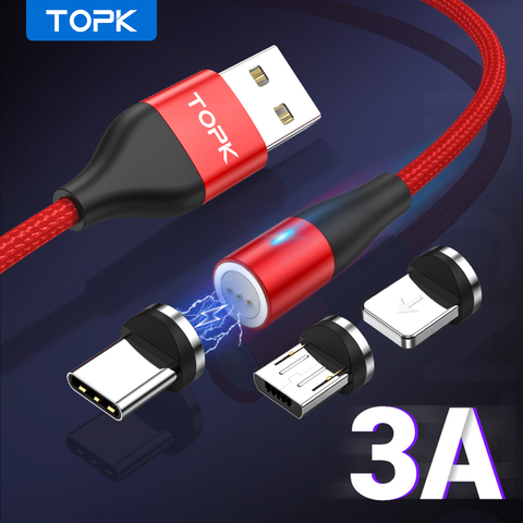 TOPK 1M 3A câble USB magnétique câble de charge de données rapide pour iPhone Xs Max chargeur magnétique Micro USB Type C câble pour Samsung S10 ► Photo 1/6