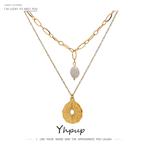 Yhpup – collier rond avec pendentif en étoile du nord pour femmes, chaîne en acier inoxydable doré avec perles naturelles ► Photo 1/6