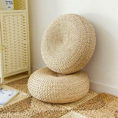 Coussin Tatami en paille naturelle, 1 pièce, coussin de sol, tapis rond de méditation, Yoga, coussin de chaise, de style japonais ► Photo 1/6