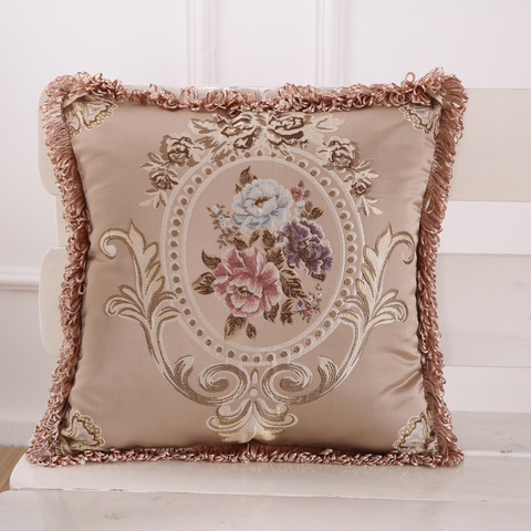 Européen Vintage Jacquard taie d'oreiller housse de coussin 45x45cm doux maison décorative taie d'oreiller 48x48cm rouge ivoire marron glands ► Photo 1/6