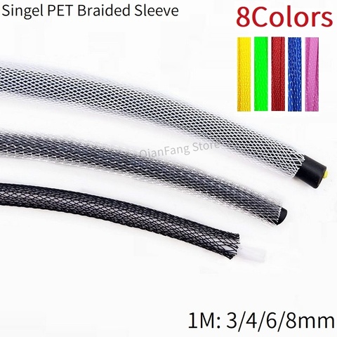 1M manchon de câble 3mm 4mm 6mm 8mm Singel animal de compagnie tressé extensible couverture fil gaine gaine isolé protecteur gaine en Nylon ► Photo 1/6