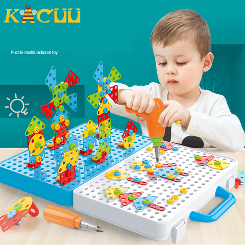 Vis de forage 3D créatif mosaïque Puzzle jouets pour enfants briques de construction jouets enfants bricolage électrique perceuse ensemble garçons jouet éducatif ► Photo 1/1