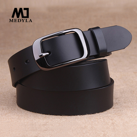Medyla-ceinture en cuir véritable pour femmes, rétro, marque de luxe, de haute qualité, à boucle en métal noir, nouvelle ceinture avec jeans ► Photo 1/6