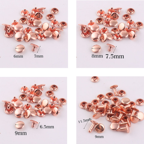 Ensemble de 100 Rivets à Double capuchon, Rivets ronds en or Rose, pour l'artisanat du cuir, boutons-pression, attache à clou, 7.5MM/7MM/MM ► Photo 1/6