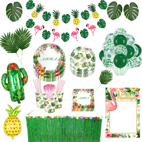 Décorations de fête hawaïenne, banderole de feuilles de palmier, banderole, flamand rose, décoration de fête tropicale d'été, Ballons de fête Safari dans la Jungle ► Photo 1/6