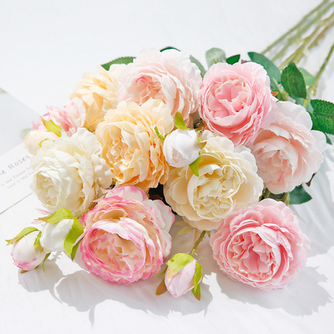 Fleurs artificielles grande rose pivoine, fausse fleur grande tête petit bourgeon décoration murale arrière-plan de mariage ► Photo 1/6