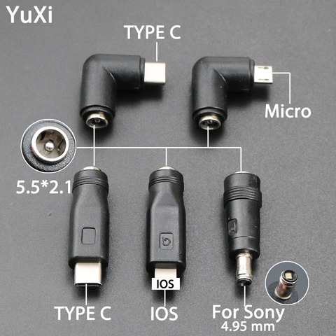 YuXi-convertisseur d'alimentation cc 5.5x2.1mm femelle vers USB TYPE C, Micro mâle pour IOS, connecteur Jack Sony pour PC ordinateur portable ► Photo 1/6