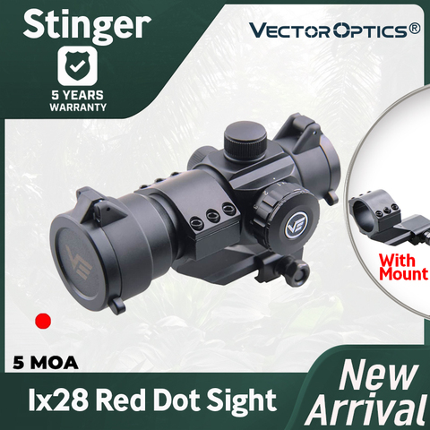 Vector Optics Stinger 1x28 Red Dot Sight, collimateur de chasse, vue réflexe, lunette de visée pour ar. 223 7.62, convient à 21mm Picatinny Weaver ► Photo 1/6