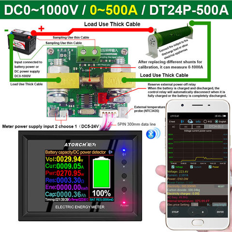 Voltmètre à affichage numérique DT24P 1000V/500A IPS, tension cc, ampèremètre, testeur de capacité de batterie, jauge de tension, détecteur, pour application ► Photo 1/3
