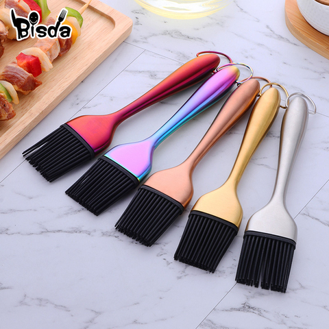 Brosse à huile en Silicone avec manche en acier inoxydable, pour barbecue, pour beurrier, pour pain, ustensiles de cuisine, pour griller, 1 pièce ► Photo 1/6