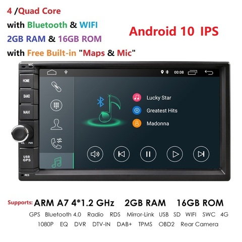 2G RAM Android 10 Auto Radio Quad Core 7 pouces 2DIN voiture universelle pas de lecteur DVD GPS stéréo Audio tête unité soutien DAB DVR OBD BT ► Photo 1/6