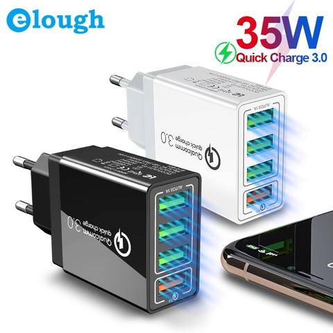Chargeur rapide Elough 35W 3.0 4 USB pour iPhone 11 7 Samsung S9 Huawei Xiaomi QC3.0 chargeur rapide pour téléphone portable mural ► Photo 1/6