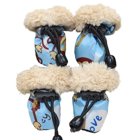 4 pièces hiver épais chaud chien chaussures anti-dérapant imperméable pluie neige bottes chaussures pour chiot chien chaussettes chaussons animal patte soins ► Photo 1/6